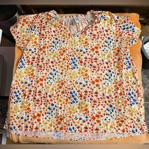 Colorful Floral V-Neck Blouse